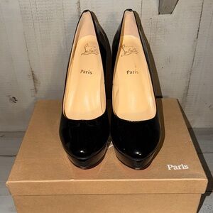 Christian Louboutin Black Patent Leather Platform Pumps with Red Sole